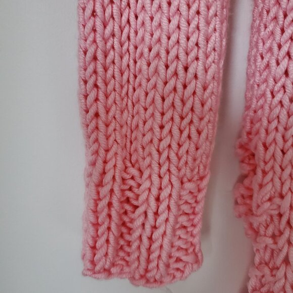 Women's Fall Sweater Knitted Barbie Pink Cable Knit Fisherman Design Long Cozy - Picture 3 of 8